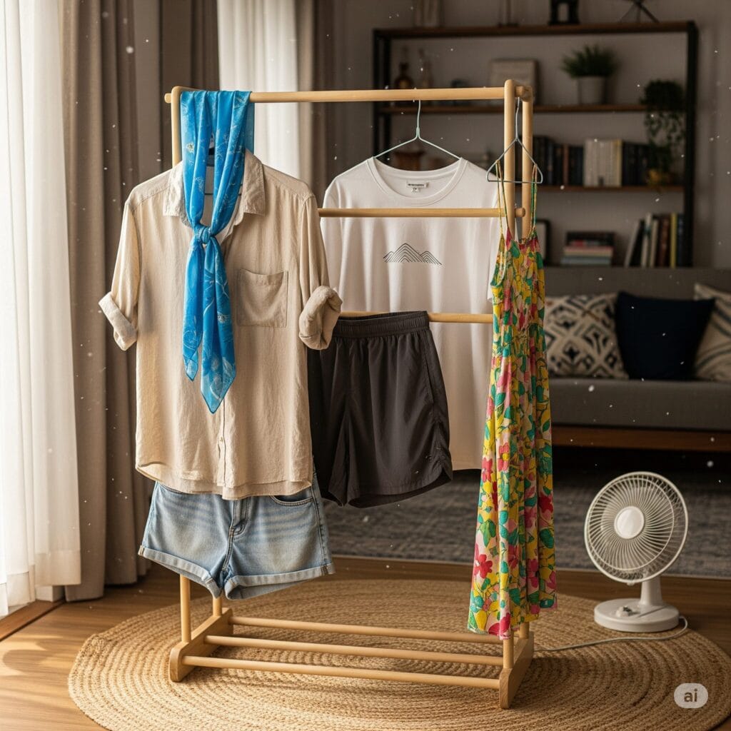 部屋干しされている衣類の様子